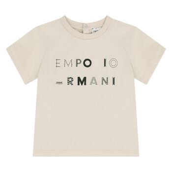 Younger Boys Beige Logo T-Shirt