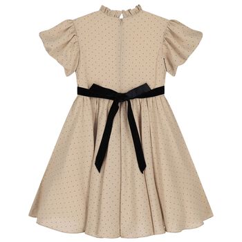 Girls Beige Dots Belted Dress