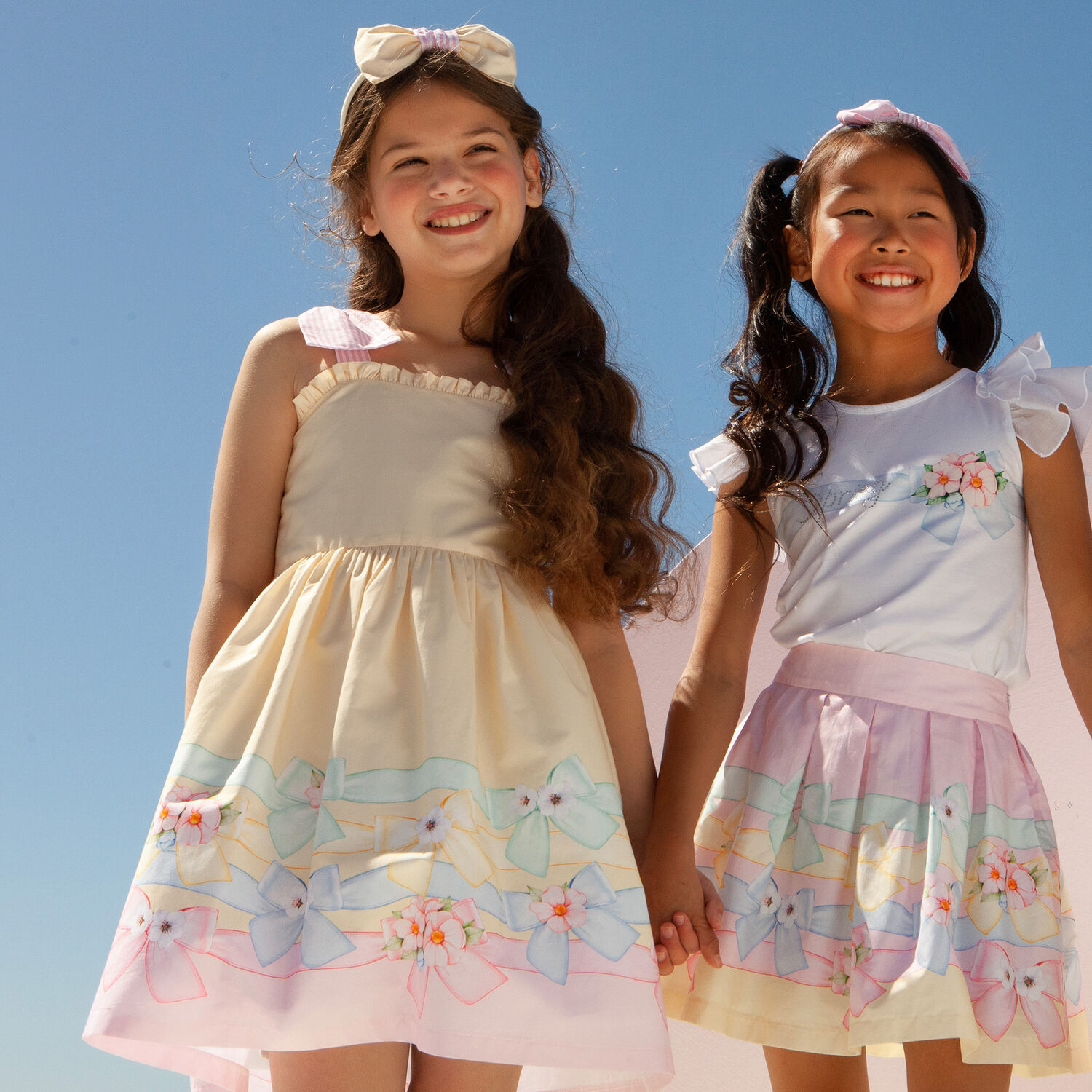 Girls Yellow Floral & Bow Dress, 1, hi-res
