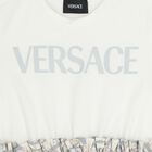 Girls White & Grey Logo Barocco Dress, 1, hi-res