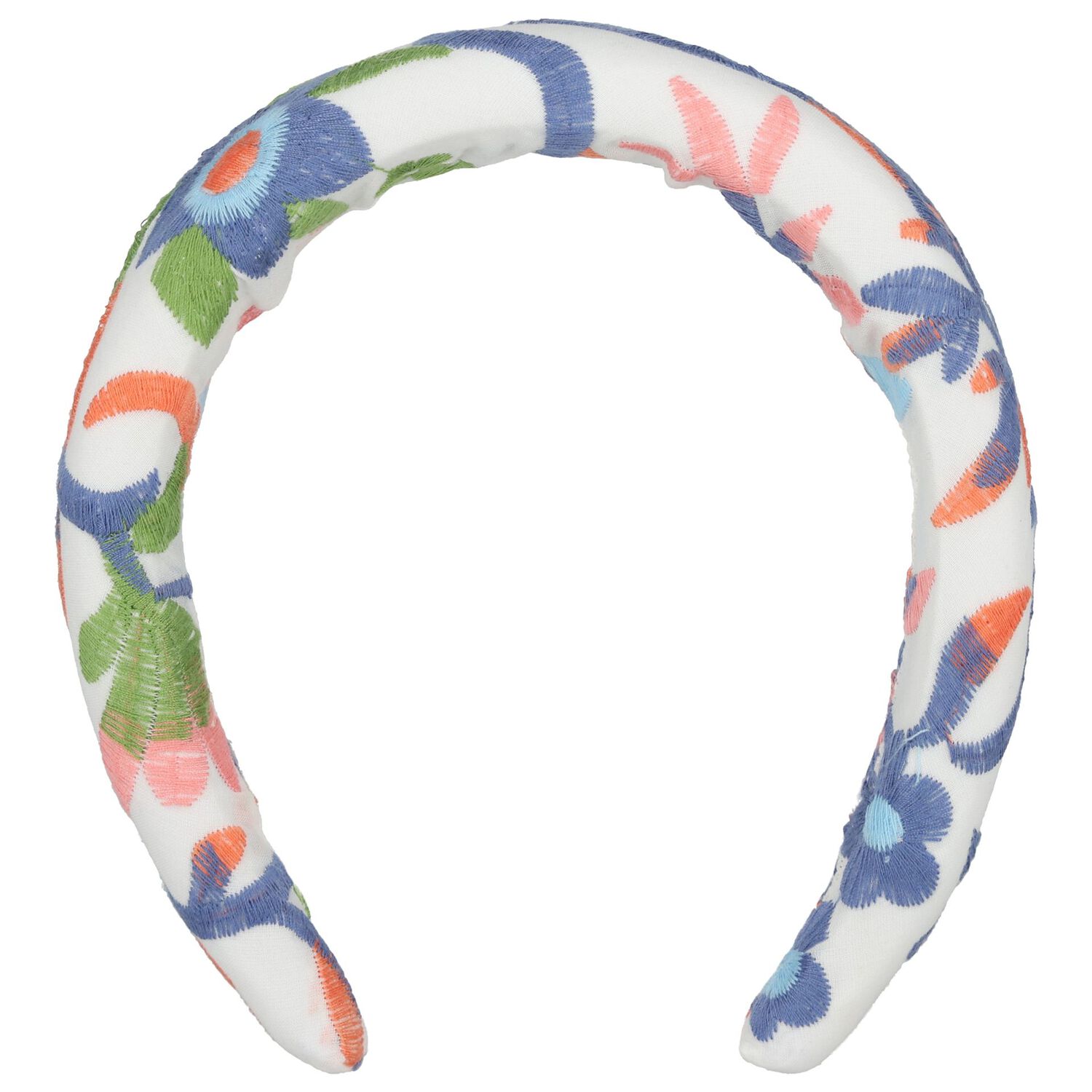 Girls White Floral Embroidered Headband , 1, hi-res