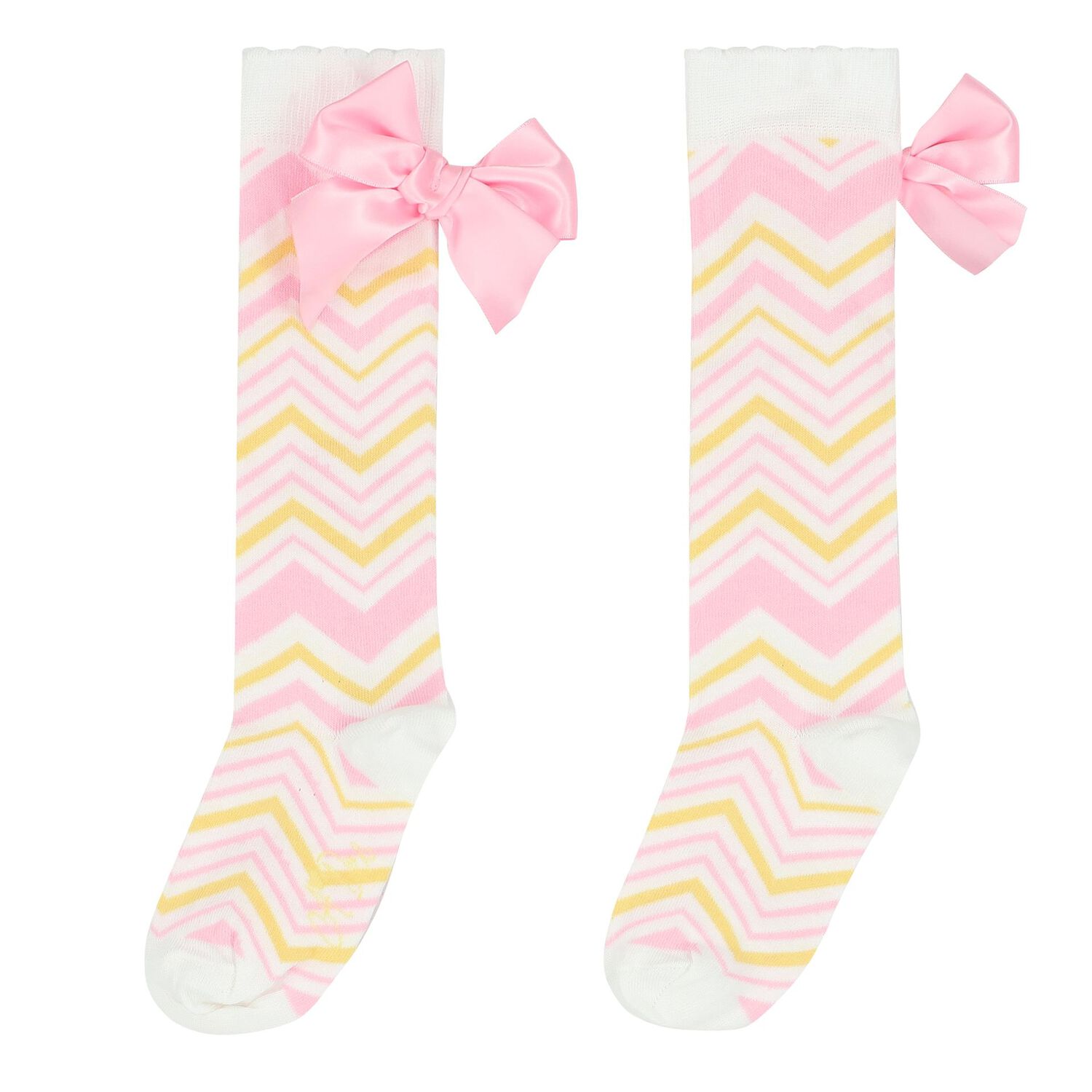 Girls White & Yellow Zig Zag Socks, 1, hi-res
