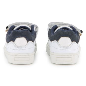 Boys White & Navy Blue Logo Trainers