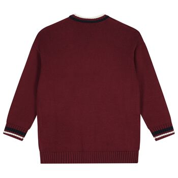 Girls Burgundy Logo Knitted Cardigan