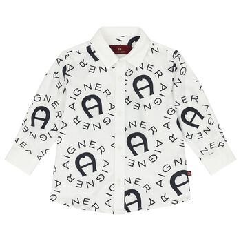Younger Boys White & Black Logo Shirt