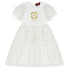 Younger Girls White & Gold Chiffon Dress, 1, hi-res