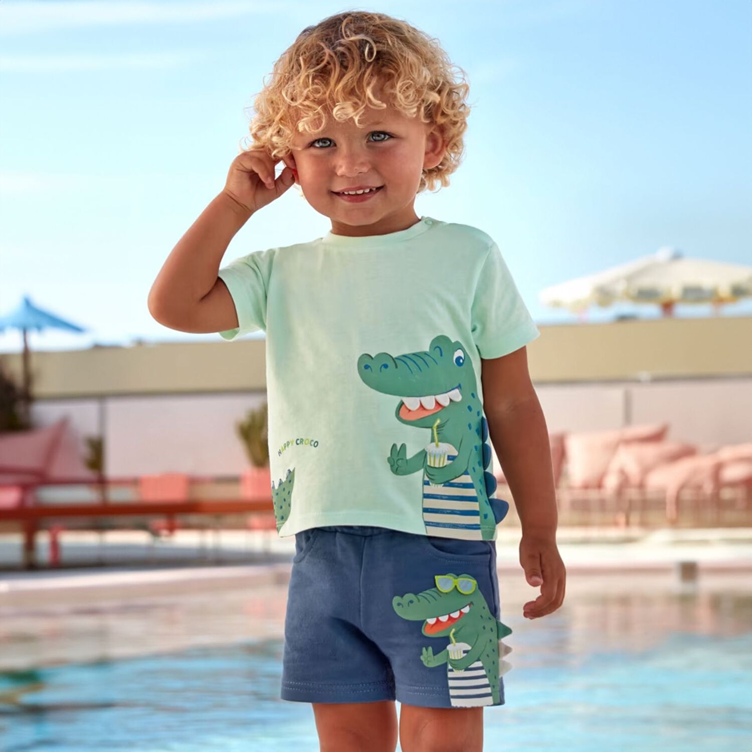 Younger Boys Navy Blue Crocodile Shorts, 1, hi-res image number null