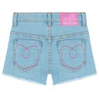 Girls Blue Denim Sequins Shorts, 1, hi-res