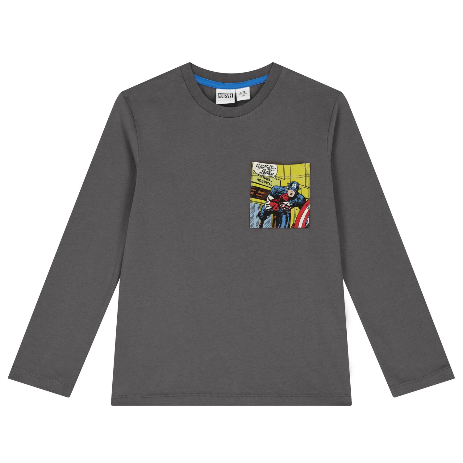 Boys Grey Marvel Long Sleeve Top, 1, hi-res