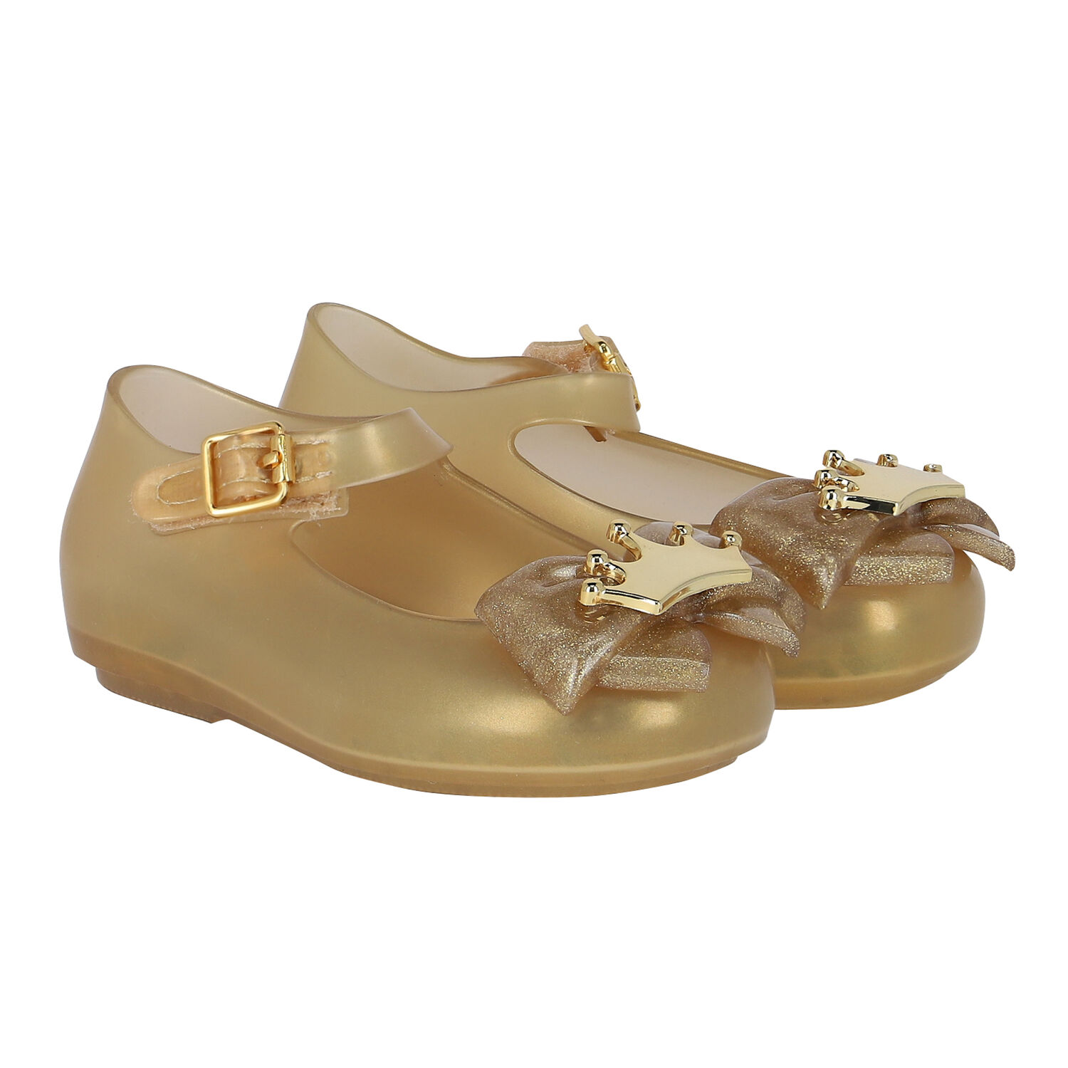 Girls Gold Bow Jelly Shoes, 2, hi-res