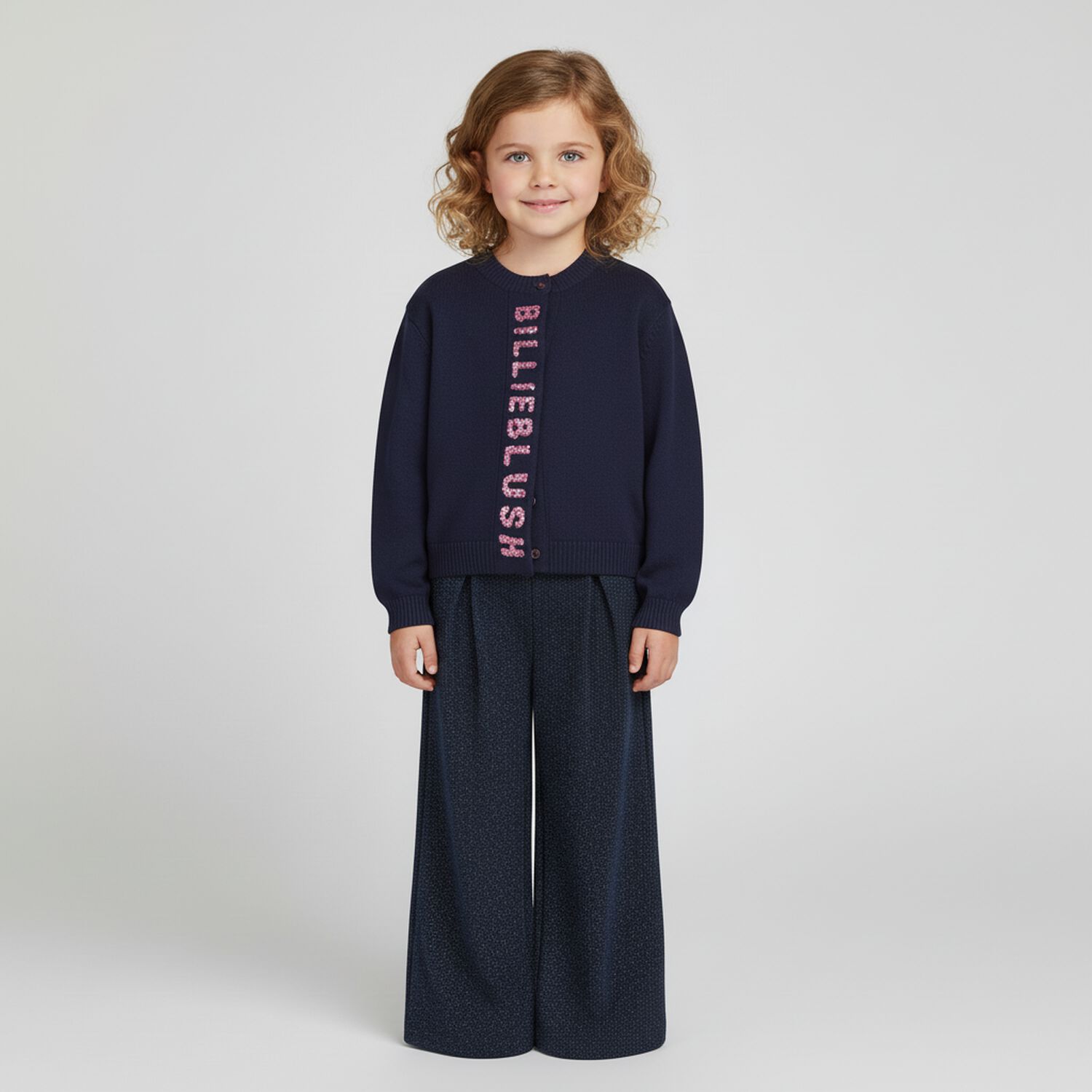 Girls Navy Blue Sequin Cardigan, 2, hi-res