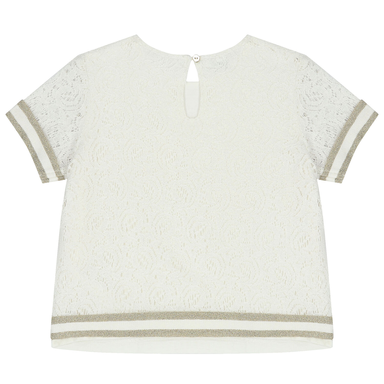 Girls Ivory & Gold Lace Top, 1, hi-res