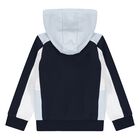 Younger Boys Navy Blue, White & Blue Hooded Zip Up Top, 3, hi-res
