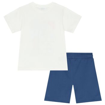 Boys White & Blue Palm Tree Shorts Set