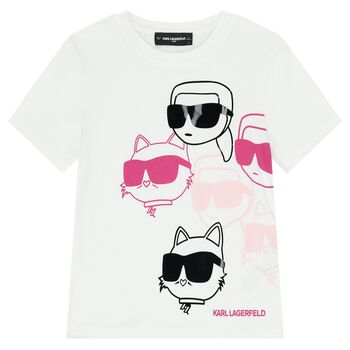 Girls White Ikonik Karl & Choupette T-Shirt