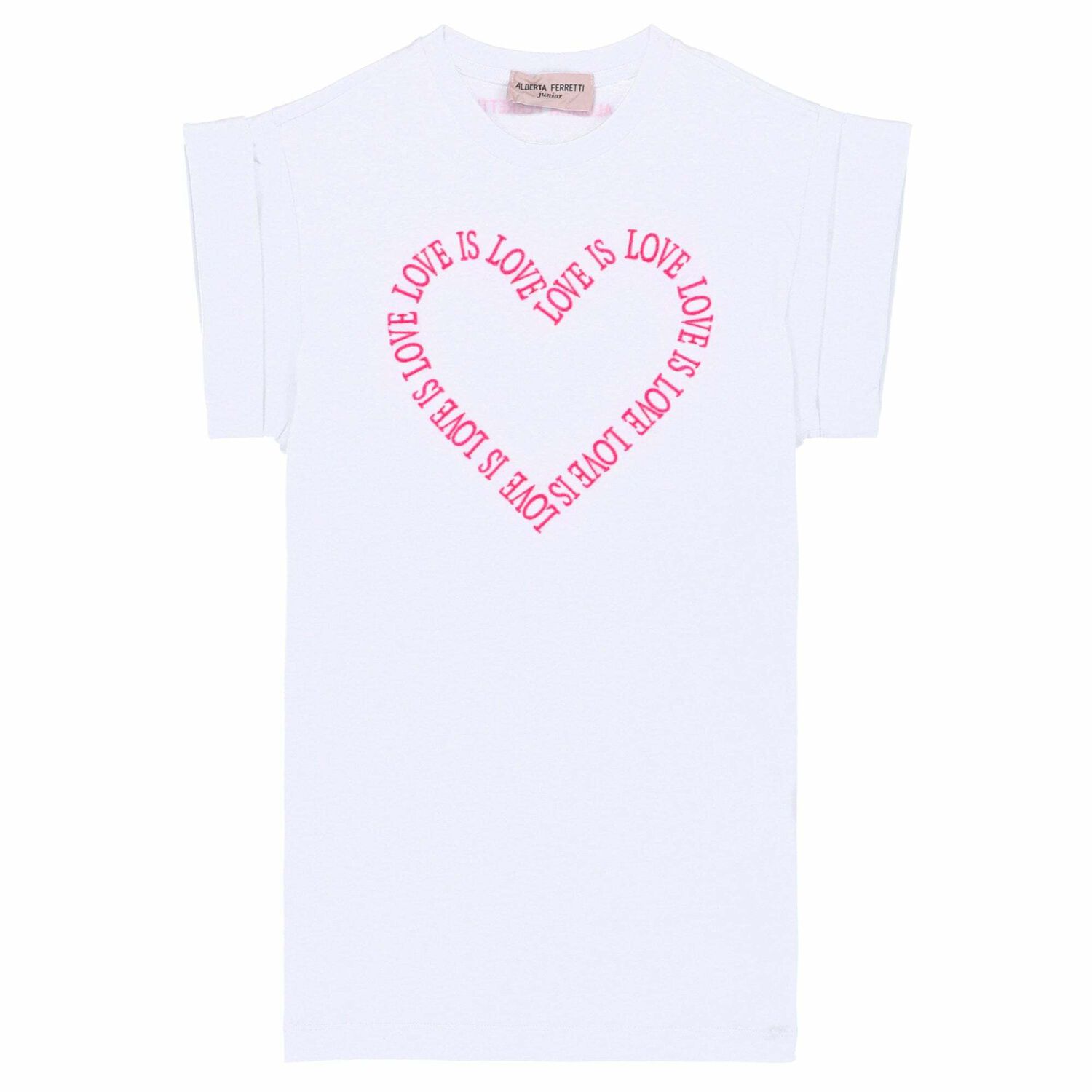 Girls Off White Embroidered Text T-Shirt Dress, 1, hi-res image number null