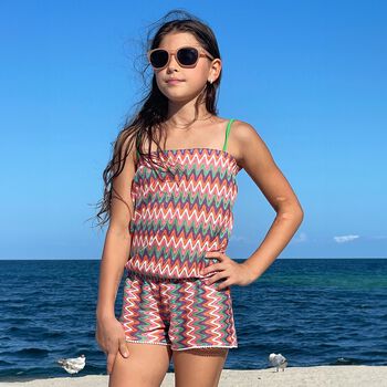 Girls Multi-Coloured Zig-Zag Crochet Playsuit