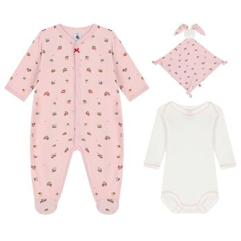 Baby Girls Pink & Ivory Floral Babygrow Gift Set