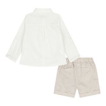Baby Boys White & Beige Shorts Set
