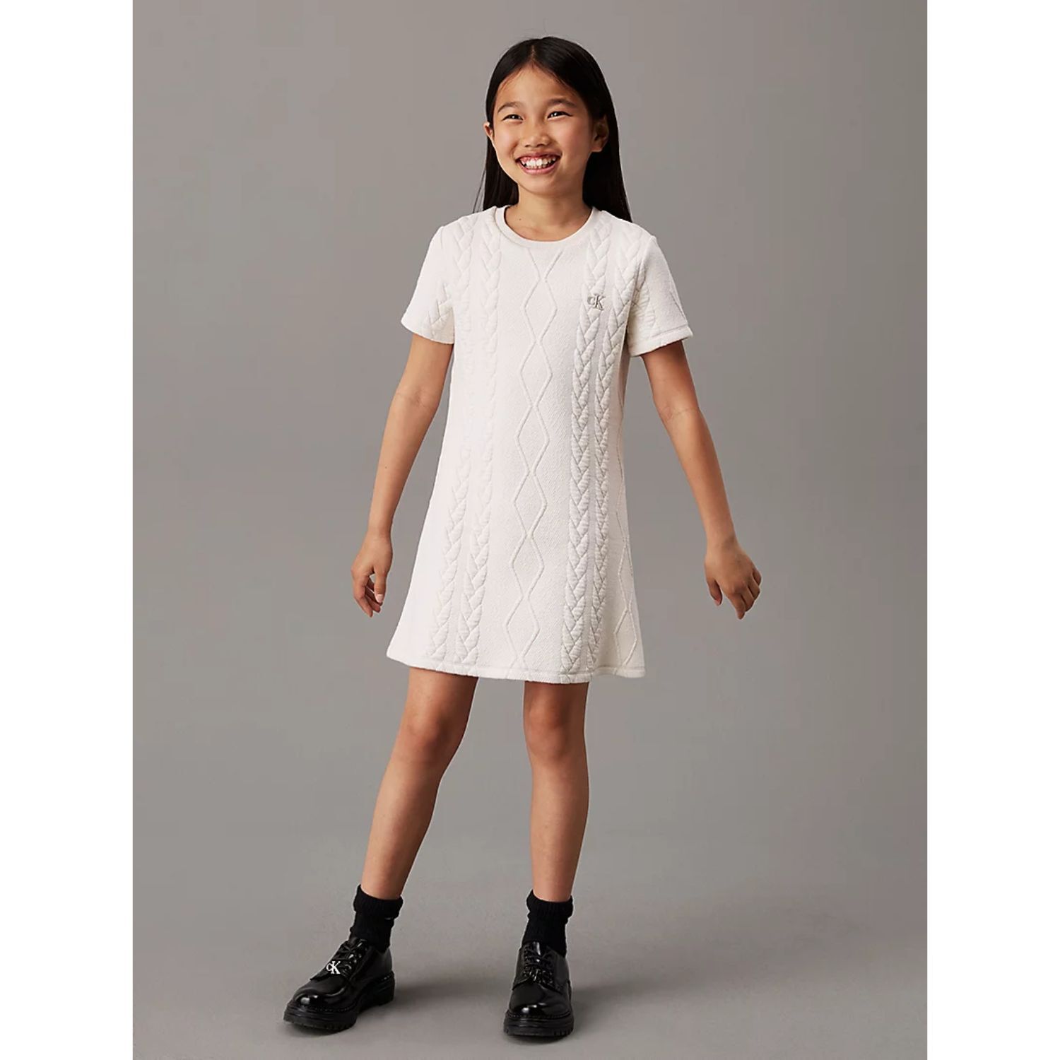 Girls Ivory Logo Dress, 1, hi-res