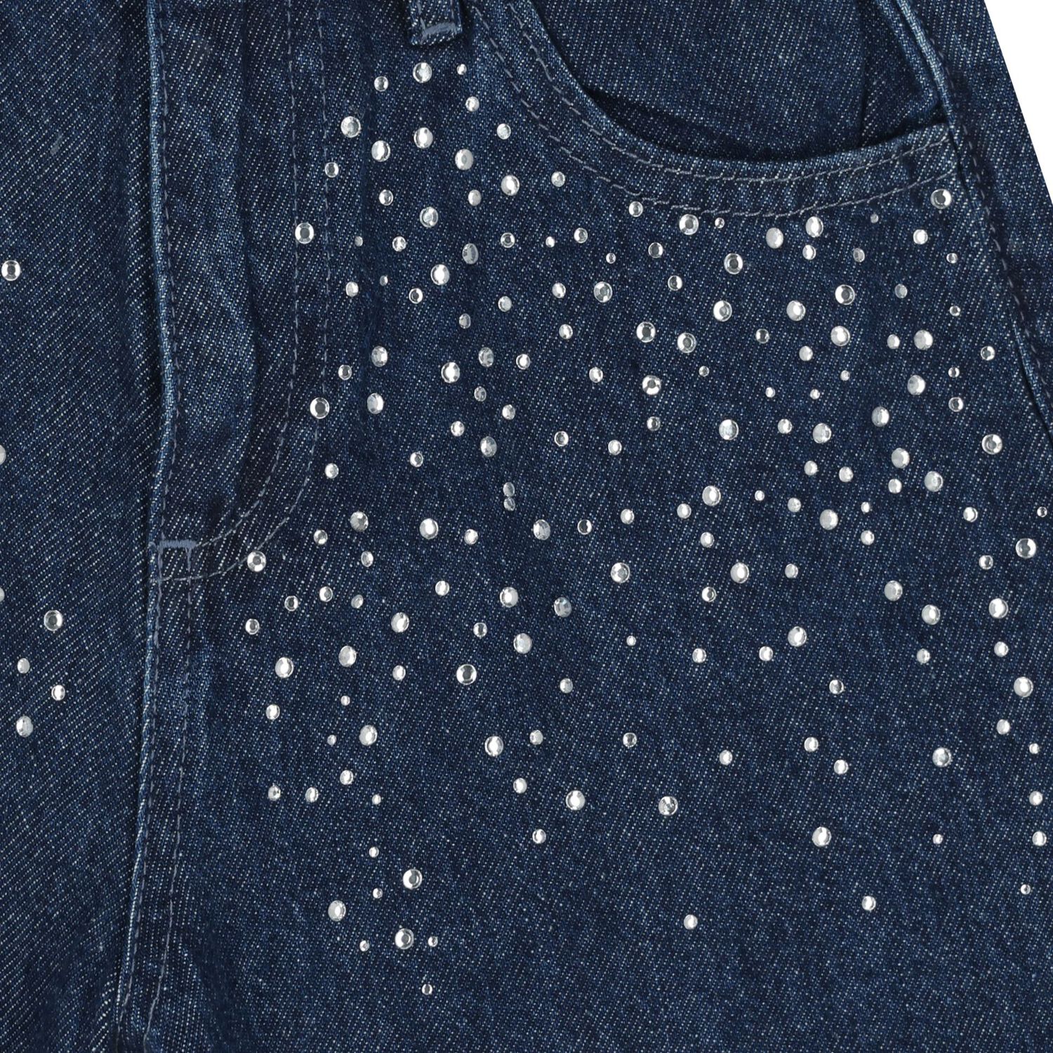 Girls Navy Blue Embellished Denim Jeans, 1, hi-res
