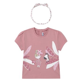 Younger Girls Pink & White T-Shirt & Headband Set