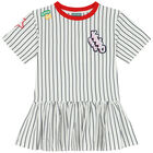 Girls White Logo Striped Dress, 1, hi-res