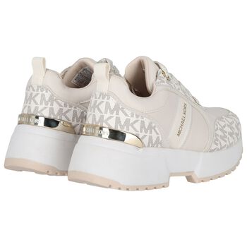 Girls Ivory & Gold Logo Trainers