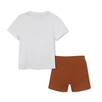 Younger Boys White & Rust Orange Shorts Set