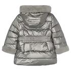 Girls Silver Puffer Coat, 4, hi-res