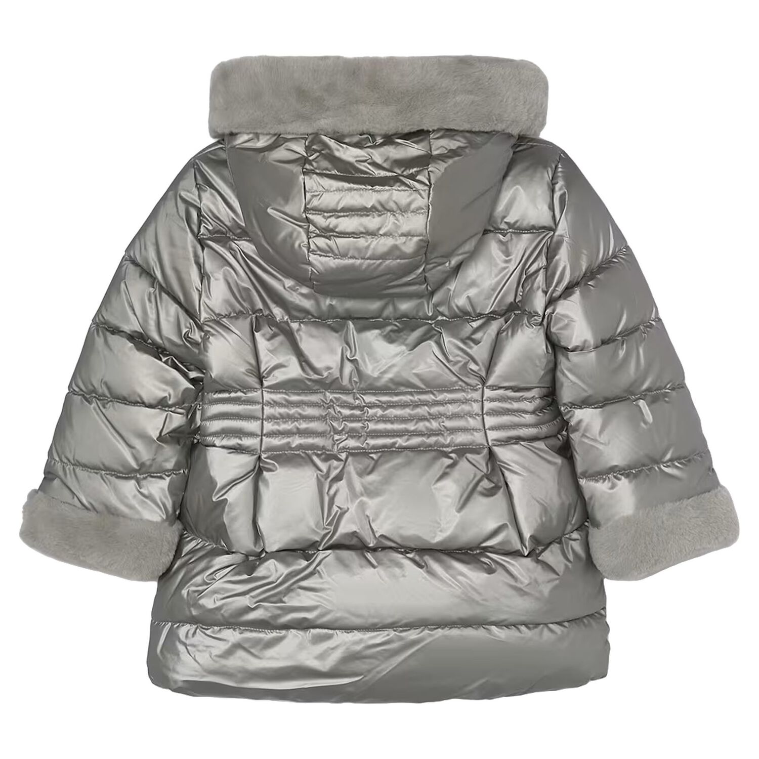 Girls Silver Puffer Coat, 4, hi-res