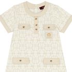 Girls Ivory & Gold Logo Dress, 1, hi-res