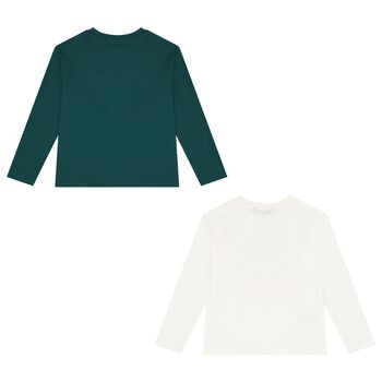 Boys White & Green Long Sleeve Top