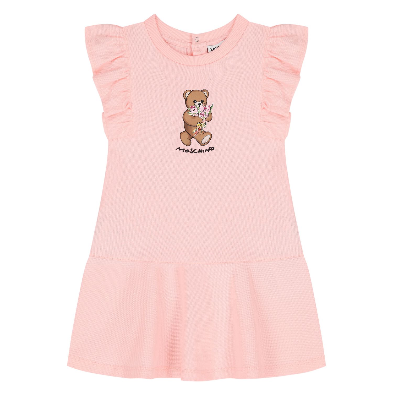 Younger Girls Pink Teddy Bear Ruffled Dress, 2, hi-res