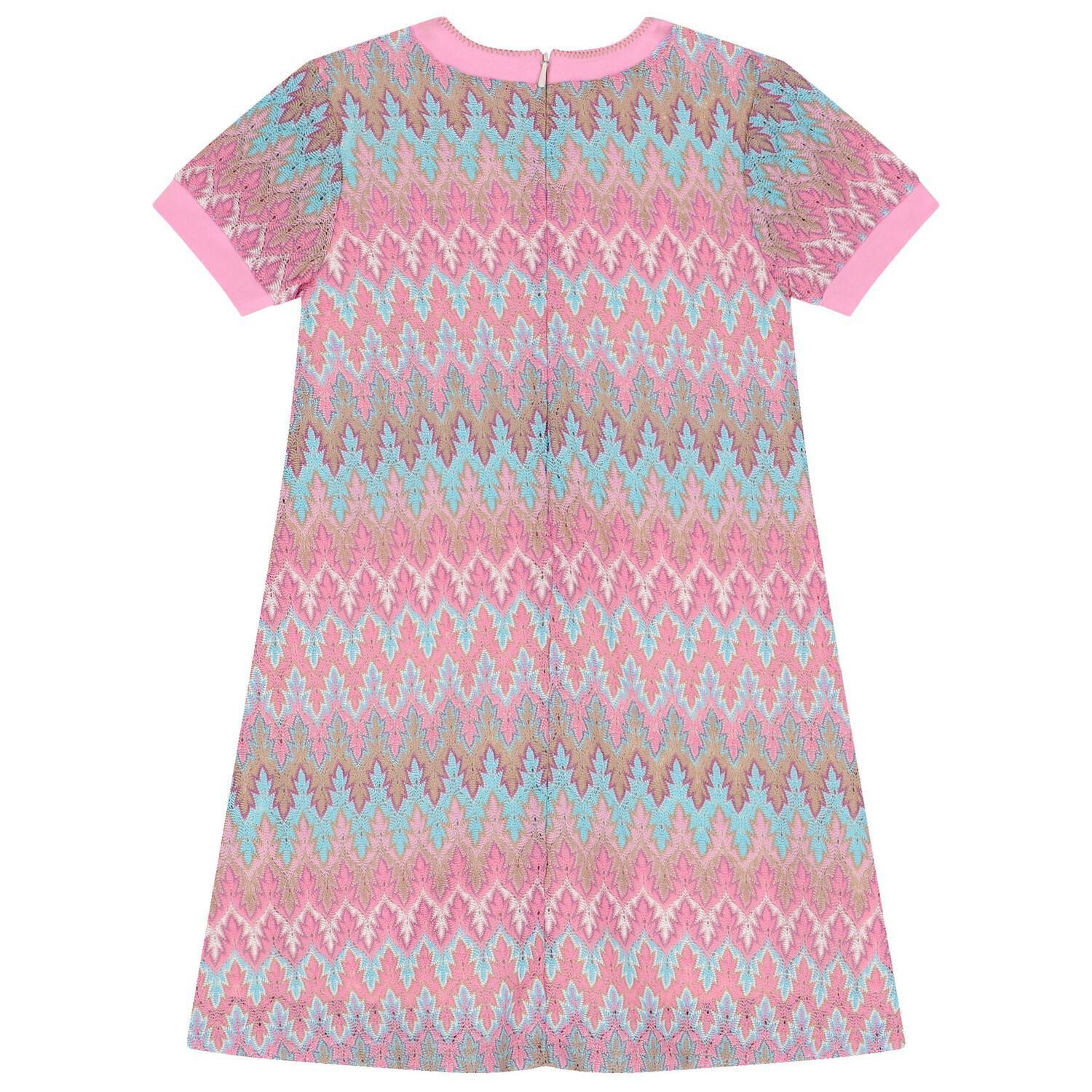 Girls Aqua & Pink Lace Dress, 1, hi-res