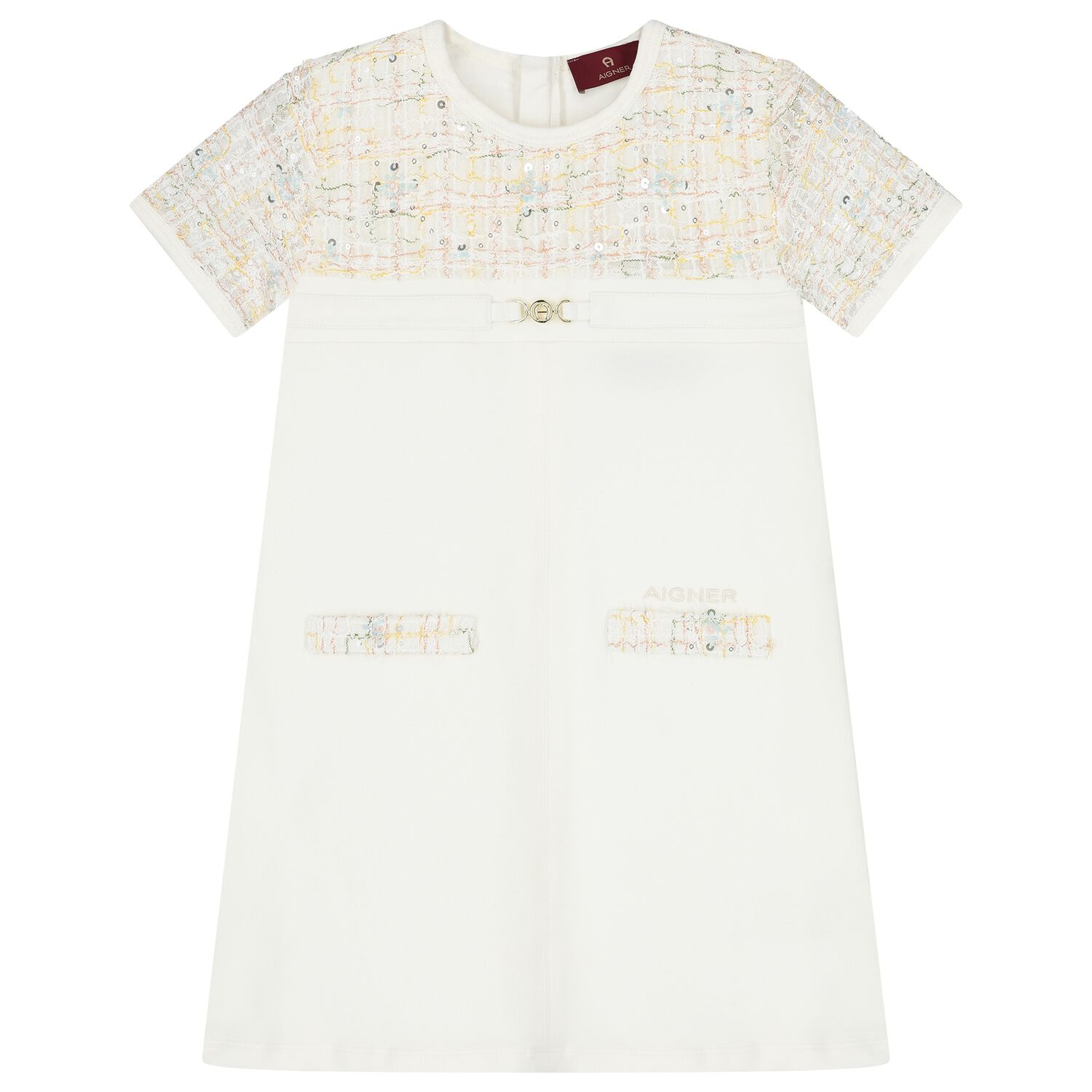 Girls Ivory Logo Dress, 1, hi-res