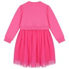 Girls Pink Logo Tulle Dress, 2, hi-res