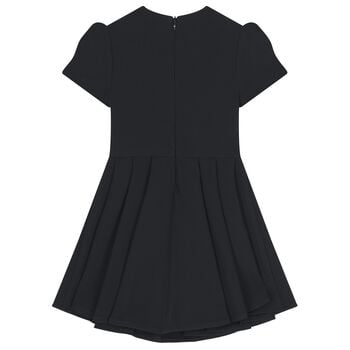 Girls Black Diamante Logo Pleated Dress
