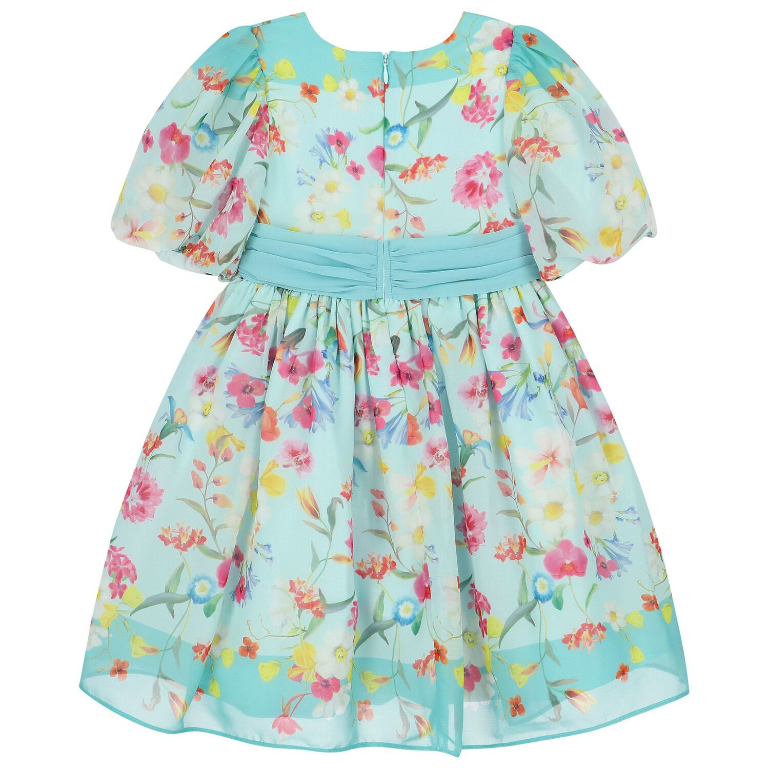 Girls Aqua Floral Chiffon Dress, 1, hi-res image number null