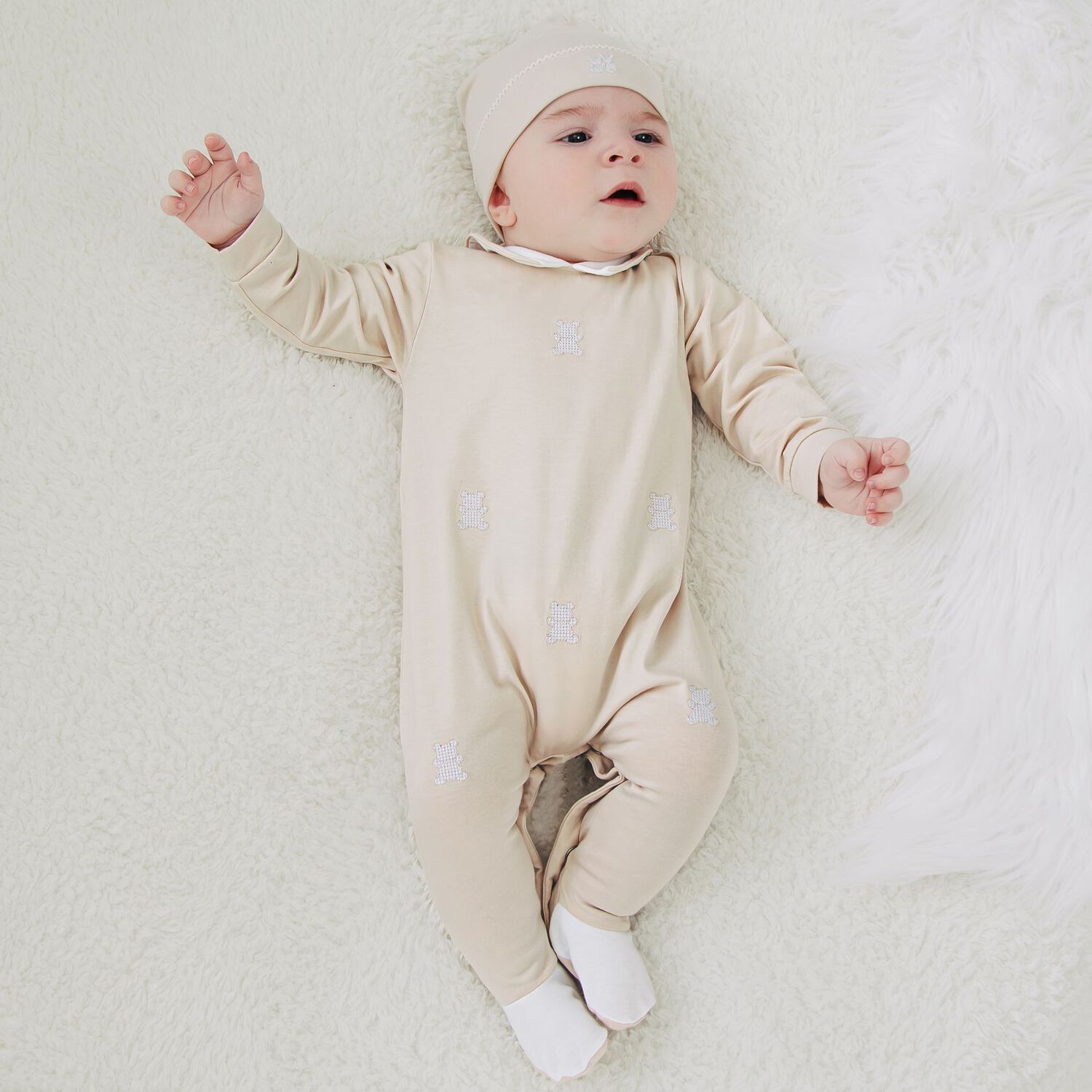 Baby Boys Beige Teddy Bear Babygrow Set, 2, hi-res