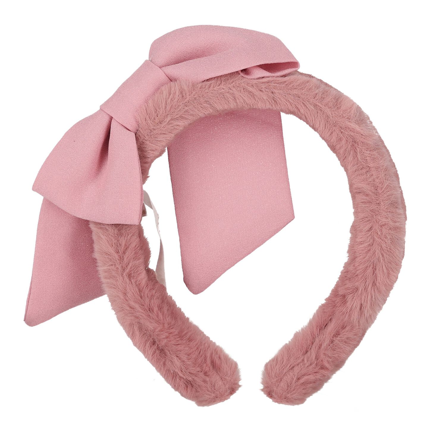 Girls Pink Faux Fur Bow Headband, 1, hi-res