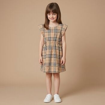 Girls Beige Check Dress