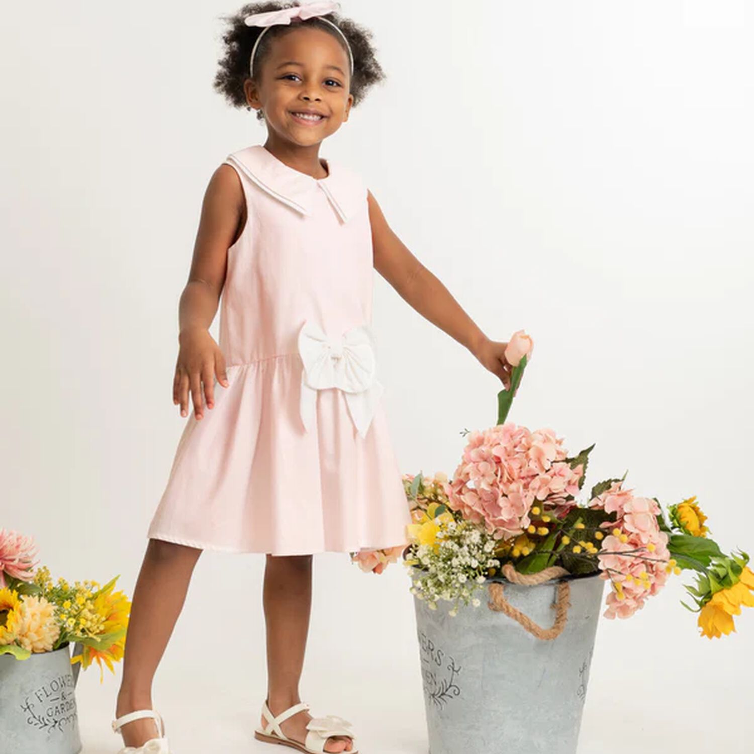 Girls Pink Bow Dress & Headband Set, 1, hi-res