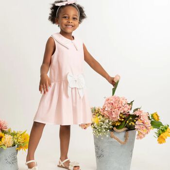 Girls Pink Bow Dress & Headband Set
