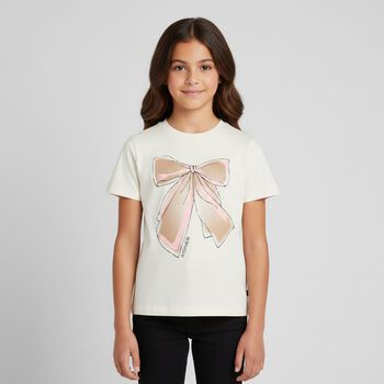 Girls Ivory Bow T-Shirt