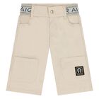 Younger Boys Beige Logo Shorts, 2, hi-res