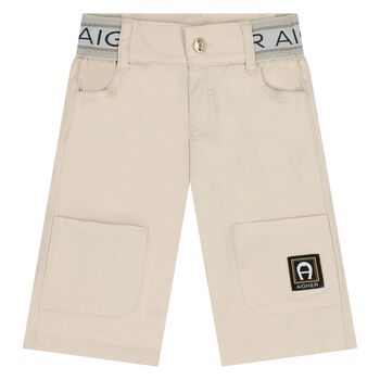 Younger Boys Beige Logo Shorts
