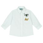 Younger Boys White & Green Logo Striped Shirt, 1, hi-res