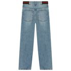 Boys Blue Web Striped Denim Jeans, 1, hi-res