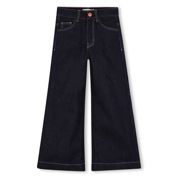 Girls Blue Denim Heart Wide Leg Jeans